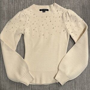 French Connection Ivory Sweater with Beaded Details